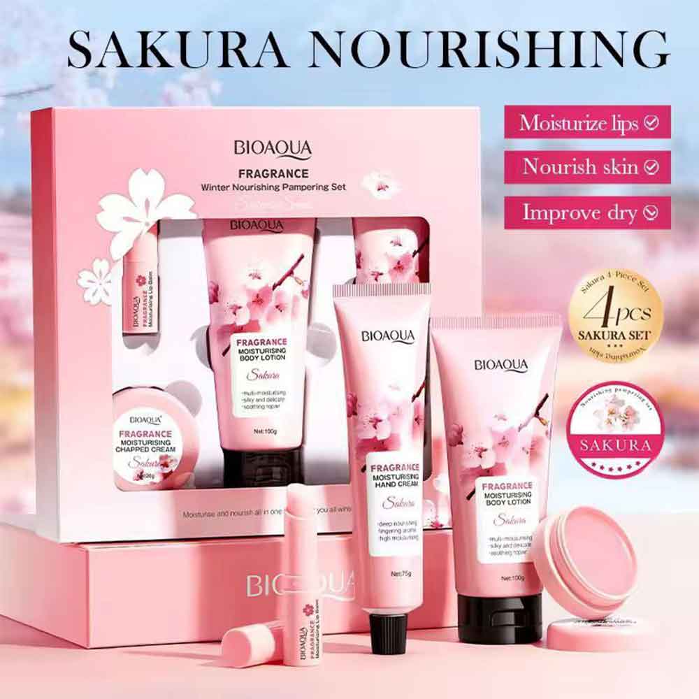 ست مراقبت از پوست از برند BIOAQUA به نام Winter Nourishing Pampering Set Sakura Series