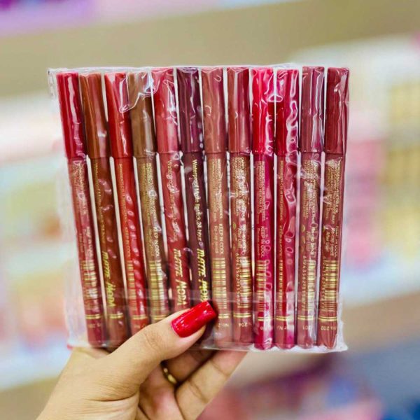 پک ۱۲ عددی رژ لب مدادی مات مودا مدل Waterproof Lipstick/Liner