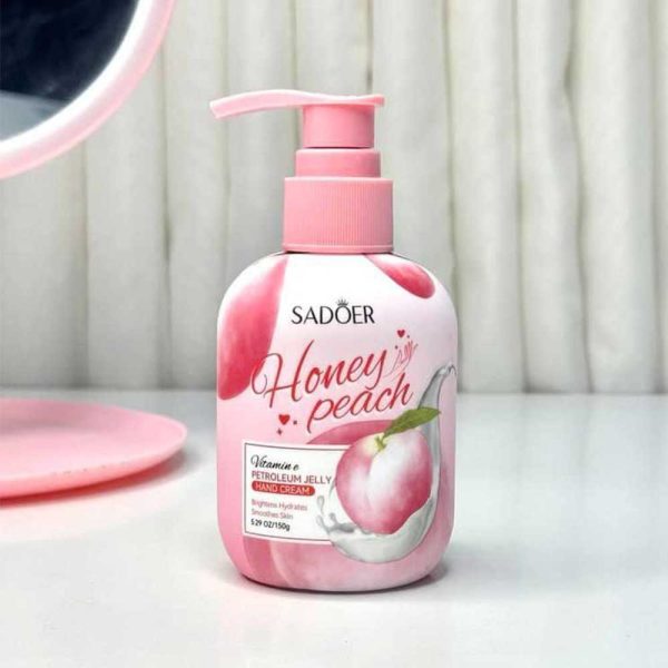 کرم دست سادور Honey Peach پمپی وازلین و ویتامین E حجم ۱۵۰ گرم