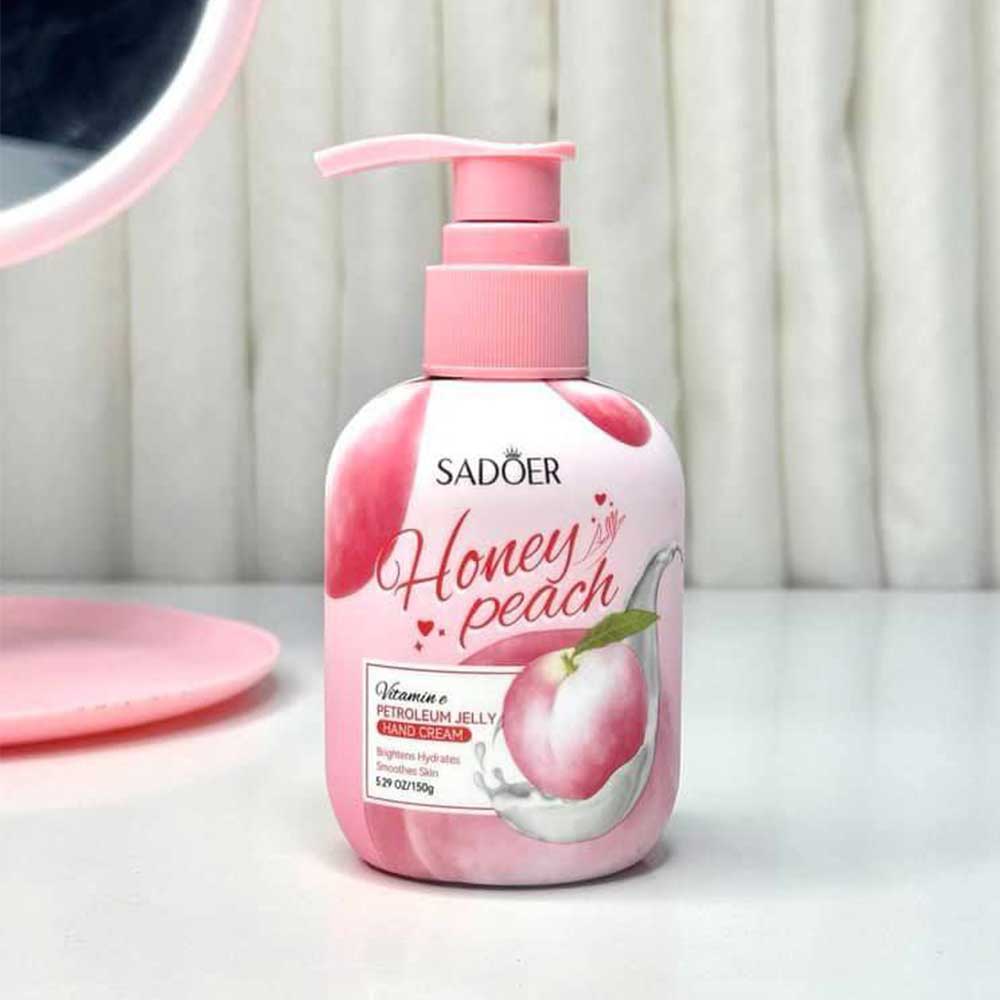 کرم دست سادور Honey Peach پمپی وازلین و ویتامین E حجم ۱۵۰ گرم